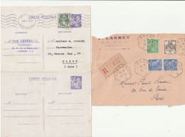 Iris, N° 6512(Y&T) 2 Entiers Postaux 1 Ayant Voyagé Et 1 Neuf (plié) + N°649 (Y&T) Sur Devant De Lettre Recommandée - 1939-44 Iris