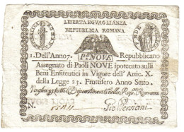 PONTIFICIO REPUBBLICA ROMANA ASSEGNATI 9 PAOLI 1798 ANNO 7° BB/SPL LOTTO 677 - Altri & Non Classificati