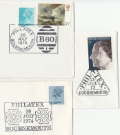 3 Diff 1973-1975 BOURNEMOUTH PHILATEX Event COVERS Gb Philatelic Exhibition Stamps Cover - Brieven En Documenten