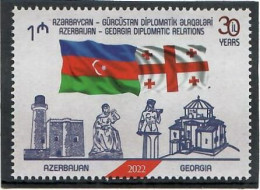 Azerbaijan 2022 . Diplomatic Relations With Georgia-30y. (Architecture, Flags).1v. - Aserbaidschan