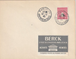 Arc De Triomphe  N°710(Y&T) Seul Sur Lettre Ayant Voyagée. Obl: 1er Jour 12/2/45.  Rarissime.  Collection BERCK. - 1944-45 Triomfboog