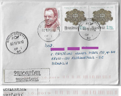 Romania 2019 Priority Cover Sent From Oneşti To Florianópolis Brazil 3 Stamp Electronic Sorting Mark - Cartas & Documentos