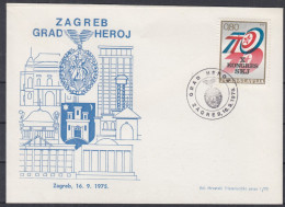 ⁕ Yugoslavia 1975 ⁕ Zagreb - Hero City, Medal / Stamp Mi.1562 ⁕ Commemorative Cover / Croatian Philatelic Association - Cartas & Documentos