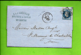 1869 ENTETE E.& J. KOECHLIN Mulhouse HAUT Rhin Minoterie à Vapeur Pour Masson Auguste St Memmies Les Chalon Marne - 1800 – 1899