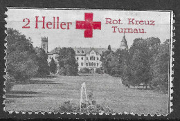 KuK K.u.K AUSTRIA Bohemia WWI 1916 Red Cross Rotes Kreuz Croix Rouge VIGNETTE Turnau TURNOV Skál Groß Skal HOTEL Castle  - Croce Rossa