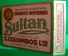 ETUI Couverture  De PAQUET De CIGARETTES VIDE Début XX°  SULTAN  , Ca 1920 , COVER OF OLD EMPTY BOX , C.COLOMBOS Ltd - Etuis à Cigarettes Vides