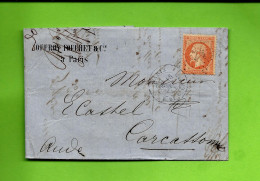 1864  De Paris Bordereau Offroy Fouchet Banque Timbre Empire Oblitéré Pour Carcassonne  Aude Dest. Castel - 1849-1876: Période Classique