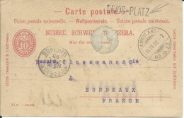 SUISSE CARTE 10c  MARQUE LINEAIRE DAVOS-PLATZ AMBULANT N°32 POUR BORDEAUX ( GIRONDE ) DE 1898 LETTRE COVER - Ferrovie