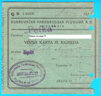 DUBROVAČKA PAROBRODSKA PLOVIDBA - DUBROVNIK Old Ticket Split - Herceg-Novi (1928) * Croatia Shipping Company Croazia - Altri & Non Classificati