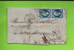 1863 Toulouse 2 Timbres Empire Oblitérés Gr. Ch. 3982 Emile Lacroix Bordereau Pour Castel à Carcassonne Aude - 1849-1876: Période Classique