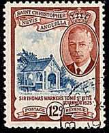 ST CHRISTOPHER NEVIS & ANGUILLA 1952 KGVI 12c Deep-Blue & Reddish-Brown SG100 FU - St.Christopher, Nevis En Anguilla (...-1980)