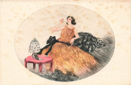 FANTAISIES - Femmes - Femme à Robe Jaune - Colorisé - Carte Postale Ancienne - Women