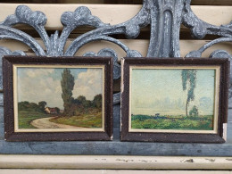 Anciens Tableaux Pendants Paysages Campagne Signé Ben.. - Oleo