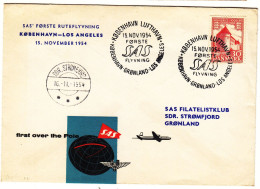 Danemark - Lettre De 1954 - Oblit Kobenhavn - 1 Er Vol SAS Kobenhavn Gronland Los Angeles - - Lettres & Documents