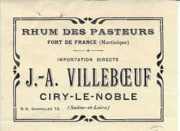 1925 ET 1926 ENTETE RHUM DES PASTEURS Fort De France Martinque Villebeuf IMPORT Ciry Le Noble  Saone Et Loire Traite - 1950 - ...