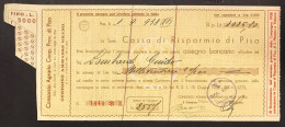 1026,10 LIRE CASSA DI RISPARMIO DI PISA 1936 ASSEGNO Non Superiore A 5000 Lire LOTTO 3234 - Other & Unclassified