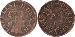 France - 1654 - Denier Tournois - CHARLES II DE GONZAGUE - 16-009 - Ardennes