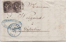 34635# BELGIQUE LEOPOLD MEDAILLON N°6 PAIRE LETTRE Obl 24 BRUXELLES 1854 Pour GOSSELIES - 1849-1865 Médaillons (Autres)