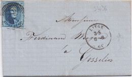 34636# BELGIQUE LEOPOLD MEDAILLON N°11 LETTRE Obl 73 LIEGE 1860 Pour GOSSELIES - 1849-1865 Medaillen (Sonstige)