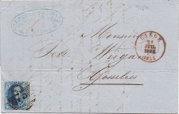 34640# BELGIQUE LEOPOLD MEDAILLON N°7 LETTRE Obl 73 LIEGE 1855 Pour GOSSELIES - 1849-1865 Médaillons (Autres)