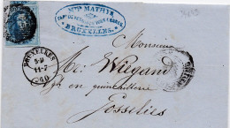 34643# BELGIQUE LEOPOLD MEDAILLON N°11 LETTRE Obl 24 BRUXELLES 1860 Pour GOSSELIES - 1849-1865 Medaglioni (Varie)