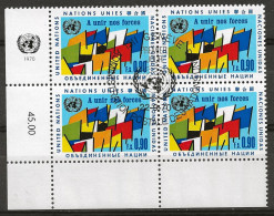 NATIONS-UNIES - GENEVE: Obl., N° YT 10 X 4, Bloc Cdf, Obl. PJ, TB - Oblitérés