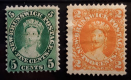 NOUVEAU NEW BRUNSWICK, 1860 - 1863 Queen Victoria Yvert No 5 & 6, 2 C Orange & 5 C Vert , Neufs (*) , TB - Ungebraucht