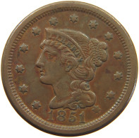 UNITED STATES OF AMERICA CENT 1851 BRAIDED HAIR #t003 0103 - 1840-1857: Braided Hair (Capelli Intrecciati)