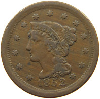 UNITED STATES OF AMERICA CENT 1852 BRAIDED HAIR #t109 0087 - 1840-1857: Braided Hair