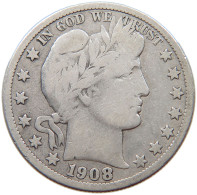 UNITED STATES OF AMERICA 1/2 DOLLAR 1908 O BARBER #s059 0065 - 1892-1915: Barber