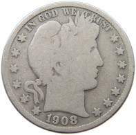 UNITED STATES OF AMERICA 1/2 DOLLAR 1908 BARBER #s074 0373 - 1892-1915: Barber