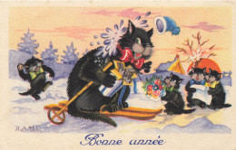 Chats Humanisés * CPA Illustrateur ROB VEL Rob Vel * Ski Skieur Sports D'hiver * Chat Cat Katze Chaton Noir Black - Katten