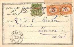 Aa0175 - FRENCH Alexandrie  EGYPT - POSTAL HISTORY - POSTCARD To ITALY -  TAXED!  1900 - Covers & Documents