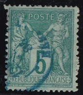 France N°75 - Oblitéré CàD Bleu - TB - 1876-1898 Sage (Type II)
