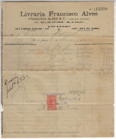 Brazil 1919 Francisco Alves Bookstore Invoice In Rio De Janeiro National Treasury Tax Stamp 300 Reis - Storia Postale