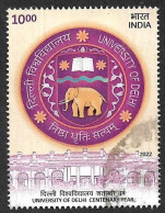 India 2022 University Of Delhi Centenary Year Elephant, Animal ,Book, Flower, Education, Used (**) Inde Indien - Gebraucht