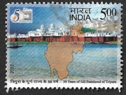 India 2022 50th Years Of Full Statehood, Tripura, Map, River, Boat, Used (**) Inde Indien - Gebraucht