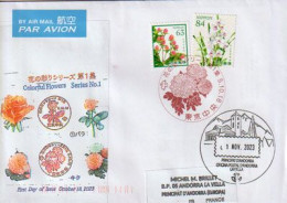 2023. Colorful Flowers (October 2023)  FDC Letter From Tokyo To Andorra, With Arrival Illustrated Postmark - Covers & Documents