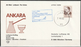 BRD Flugpost /Erstflug Airbus A300  LH 323  Ankara - München 1.7.1983 Ankunftstempel 1.7.83 (FP 272 ) - Eerste Vluchten