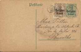 BELGIUM - WW1 - POSTAL STATIONARY 5 CENT. +  Mi #11 ON PC FROM ITTRE TO BRUSSELS - 1917 - OC38/54 Occupazione Belga In Germania
