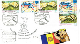 ENVELOPPE FDC LUXE 1958 PREMIER JOUR TIMBRE ANDORRE ÈTITS ESTATSCIRCULE - Machines à Affranchir (EMA)