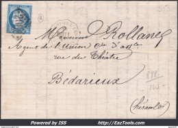 FRANCE N°60 SUR LETTRE CACHET CONVOYEUR DE STATION CLERMONT DE L'HERAULT LIGNE 236 MONT.L - 1871-1875 Ceres