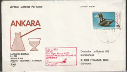 BRD Flugpost /Erstflug Airbus A300  LH 323  Ankara - Frankfurt 1.7.1983 Ankunftstempel 1.7.83 (FP 281 ) - Primi Voli