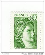 Sabine 0.80fr Vert YT 1970 Avec Variété Gomme Ultra Brillante "miroir" . Pas Coté Mais Superbe Et Pas Courant . - Neufs