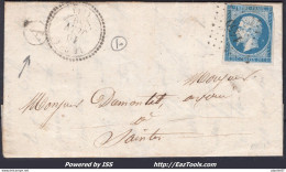 FRANCE N°14A SUR LETTRE PC 1459 LE GUA CHARENTE INF + CAD DU 10/06/1859 - 1853-1860 Napoleone III