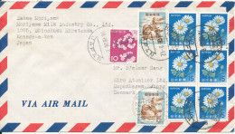 Japan Air Mail Cover Sent To Denmark 16-8-1966 With A Lot Of Stamps - Poste Aérienne