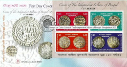 BANGLADESH 2011 STAMPS ON COINS COINS OF THE INDEPENDENT SULTANS OF BENGAL RARE FDC USED - Bangladesch