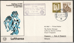 BRD Flugpost /Erstflug Boeing 720B  LH 690 Frankfurt - Singapore 6.4.1965 Ankunftstempel 7.4.65 (FP 288 ) - Primi Voli