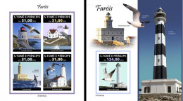 S. Tomè 2021, Lighthouses And Birds, 4val In BF +BF IMPERFORATED - Albatros