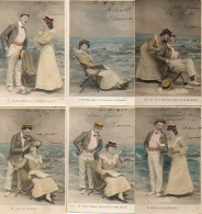 Mae Série De 6 Cartes Fantaisies. Couple En Bord De Mer. - Collections & Lots